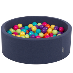 KiddyMoon Piscine à Balles ∅ 7Cm pour Bébé Rond Fabriqué En UE, bl.foncé:vert cl/jaune/turq/orange/r.foncé/violet , 90x30cm/200 balles