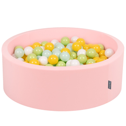 KiddyMoon Piscine à Balles ∅ 7Cm pour Bébé Rond Fabriqué En UE, rose:blanc/menthe/vert clair/jaune, 90x30cm/200 balles