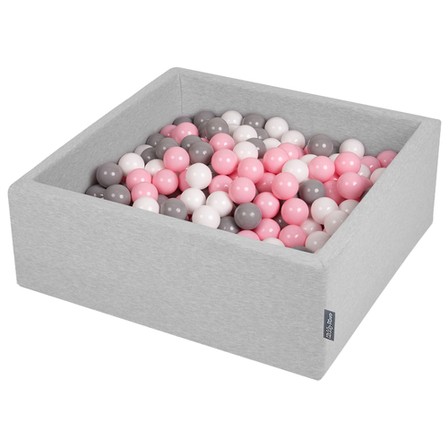 KiddyMoon Piscine à Balles ∅ 7Cm pour Bébé Carré Fabriqué En UE, gris clair: blanc/gris/rose poudré, 90x30cm/200 balles
