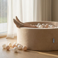 KiddyMoon Velours Piscine à Balles ∅7Cm pour Bébé Rond Fabriqué en EU, beige sableux: beige pastel/blanc/perle, 90x30cm/200 Balles