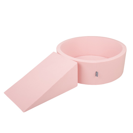 KiddyMoon Aire De Jeux en Mousse avec Rond Piscine à Balles pour Enfants, rose:blanc/gris/rose poudré, Piscine (100 Balles)+ Pente