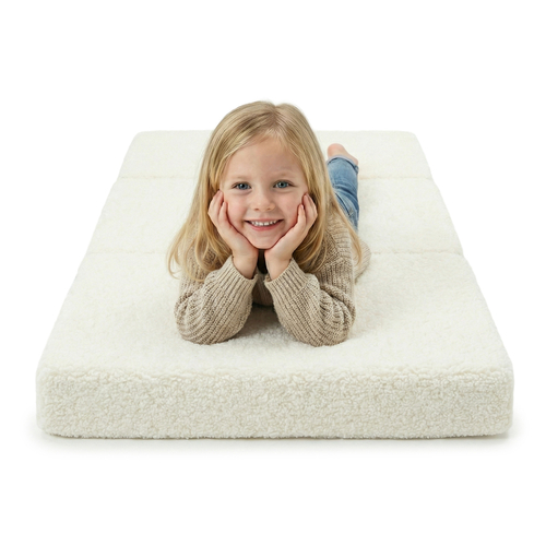 KiddyMoon Fauteuil Enfant Et Housse Teddy, Fauteuil pour Enfants d'enfants Matelas Pliable Matelas, crème, Fauteuil