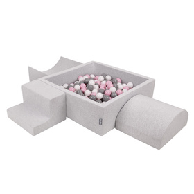 KiddyMoon Aire De Jeux en Mousse avec Carré Piscine À Balles pour Enfants, gris clair: blanc/gris/rose poudré, Piscine (200 Balles) + Version 6
