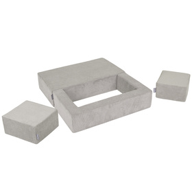 KiddyMoon Canapé en Mousse pour Enfants avec Deux Poufs Pour chambre d'enfant Léger Confortable Polyvalent Housse Amovible Design Moderne Parfait pour Jouer, gris clair, Canapé/Pouf