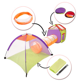 3en1 Tente de Jeux avec Tunnel Piscine à Boules avec Balles pour Enfants, mix:balnc/jaune/babyblue/rose poudré/turquoise, 100 balles