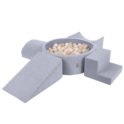 KiddyMoon Parcours Motricité En Mousse Avec Balles Enfants Favorise Créativité, gris foncé : beige pastel/blanc/perle