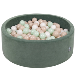 KiddyMoon Velours Piscine à Balles ∅7Cm pour Bébé Rond Fabriqué en EU, vert forêt: beige pastel/blanc/menthe, 90x30cm/200 Balles