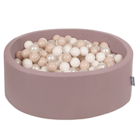 KiddyMoon piscine à balles ronde en mousse pour bébé et enfant, bassin sensoriel intérieur, housse lavable, inclus balles sécurisées, Béruée: beige pastel/blanc/perle, 90x30cm/200 balles