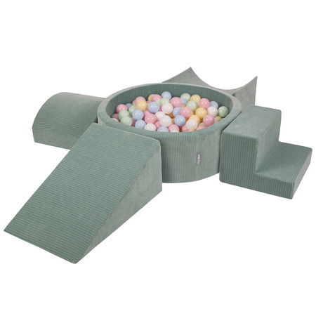 KiddyMoon Parcours Motricité En Mousse Avec Balles Enfants Favorise Créativité, Vert : bleu pastel/jaune pastel/blanc/menthe/rose poudré, Piscine (200 Balles) + Version 5