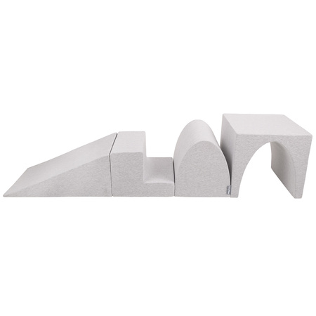 KiddyMoon Aire De Jeux en Mousse avec Carré Piscine À Balles pour Enfants, gris clair: perle/gris/transparent/rose poudré, Piscine (300 Balles) + Version 3