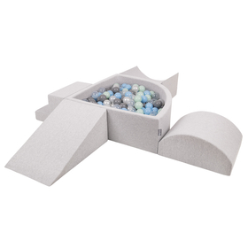 KiddyMoon Aire De Jeux en Mousse avec Quart Angulaire Piscine À Balles pour Bébé, gris clair: perle/gris/transparent/babyblue/menthe, Piscine (200 Balles) + Version 5