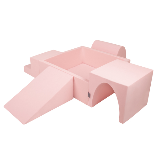 KiddyMoon Aire De Jeux en Mousse avec Carré Piscine À Balles pour Enfants, rose:blanc/gris/rose poudré, Piscine (300 Balles) + Version 3