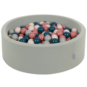 KiddyMoon Piscine à Balles ∅ 7Cm pour Bébé Rond Fabriqué En UE, sauge : turquoise foncé/beige pastel/vert de gris/saumon, 90x30cm/200 balles