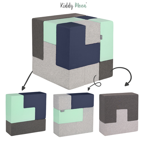 KiddyMoon blocs mous pour bébé cubes de construction en mousse, mix: gris clair/gris foncé/bleu foncé/menthe, 9 Pieces