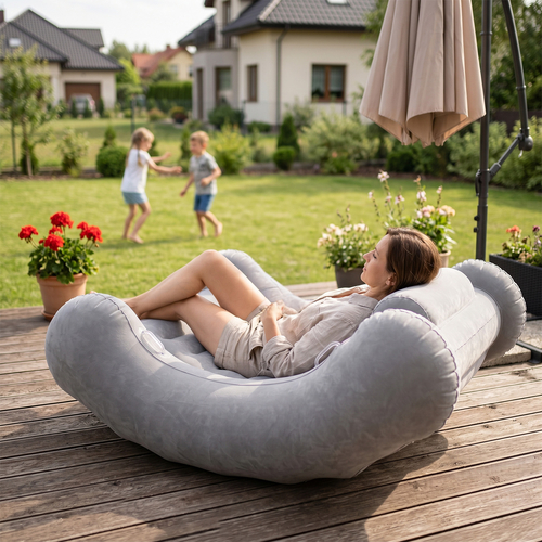 KiddyMoon Fauteuil à Bascule Gonflable À Bascule Pour l'intérieur et l'extérieur avec Poignées Et Pompe, gris, L