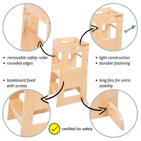 KiddyMoon Tour d’Apprentissage/d’Observation Montessori ST-003 Kitchen Helper, Naturel, 91,5x39,3x49,4