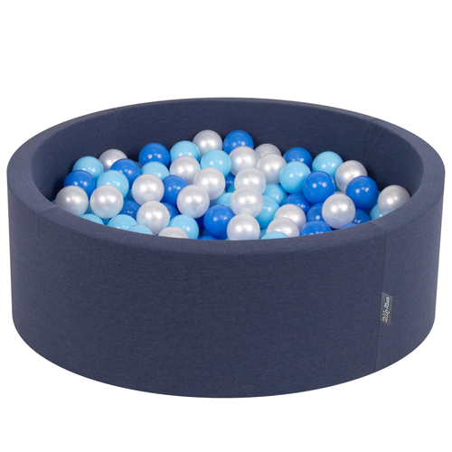 KiddyMoon Piscine à Balles ∅ 7Cm pour Bébé Rond Fabriqué En UE, bleu foncé: babyblue/bleu/perle, 90x30cm/200 balles