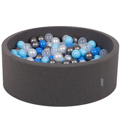 KiddyMoon Piscine à Balles ∅ 7Cm pour Bébé Rond Fabriqué En UE, gris foncé:perle/bleu/babyblue/transparent/argenté, 90x30cm/200 balles