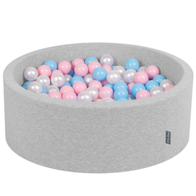 KiddyMoon Piscine à Balles ∅ 7Cm pour Bébé Rond Fabriqué En UE, gris clair:baby blue/rose poudre/perle, 90x30cm/200 balles