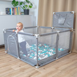 parc bébé avec balles plastiques aire de jeu pliable basket, Gris:gris/blanc/turquoise, 400 balles