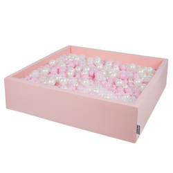 KiddyMoon Piscine À Balles Grande Carré pour Bébé, Fabriqué en UE, rose:rose poudré-perle-transparent, 120x30cm/600 balles
