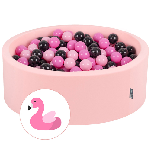 KiddyMoon Piscine à Balles ∅ 7Cm pour Bébé Rond Fabriqué En UE, flamant rose: rose/rose poudré/noir, 90x30cm/300 Balles