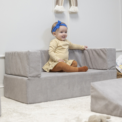KiddyMoon Canapé en Mousse pour Enfants avec Balles Pour chambre d'enfant Léger Modulable Confortable Housse Amovible Parfait pour Jouer Lire et Se Détendre, gris clair, Canapé