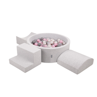KiddyMoon Aire De Jeux en Mousse avec Rond Piscine à Balles pour Enfants, gris clair: perle/gris/transparent/rose poudré, Piscine (300 Balles) + Version 6