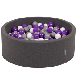 KiddyMoon Piscine à Balles ∅ 7Cm pour Bébé Rond Fabriqué En UE, gris foncé:blanc/gris/violet, 90x30cm/200 balles