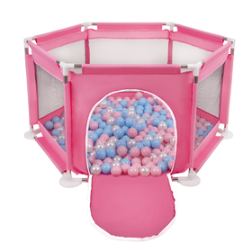 parc bébé hexagonal pliable avec balles plastiques, Rose:babyblue/rose poudré/perle, 400 balles