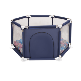 parc bébé hexagonal pliable avec balles plastiques, Bleu:babyblue/rose poudré/perle, 900 balles