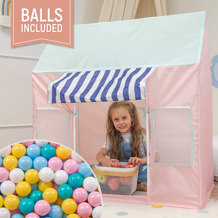 Tente de Jeu Pour Enfants De Magasin De Glaces Forme De Pavillon Pliable En Matériau Respirant Et Résistant Idéal Pour Stimuler La Créativité Intérieur Et Extérieur, rose-menthe: blanc/jaune/babyblue/rose poudré/turquoise, 300 Balles