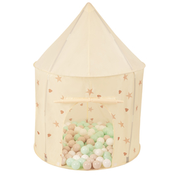Tente de Jeu Pour Enfants Château Maison de Jeu En Forme De Pavillon De Jeu Avec Balles Pliable Tente Pop-Up Enfant Motifs D'Étoiles Et De Cœurs, beige clair: beige pastel/blanc/menthe, 100 balles