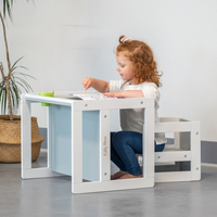 KiddyMoon Table Et Chaise pour Enfants Petit Bureau TC-002, blanc/gris, Table: 61x44x44 cm/Chaise: 30x30x30 cm