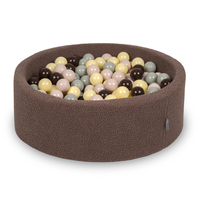 KiddyMoon Piscine à Balles Boules 7 cm pour un Remplissage plus Généreux Pour Bébés au Housse Teddy, Convient dès 8 Mois, Marron: Beige Pastel/Vert Gris/Jaune Pastel/Marron