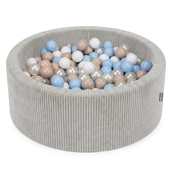 KiddyMoon Piscine Bébé 90 X 30 Cm Avec 200 Balles, Piscine À Balles Pour Bébé Et Enfant, Piscine Enfant En Mousse Douce, Housse Côtelée Lavable, Gris clair: Beige pastel/Bleu pastel/Blanc/Perle, 90x30cm/200 Balles
