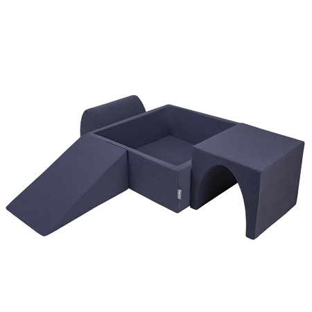 KiddyMoon Aire De Jeux en Mousse avec Carré Piscine À Balles pour Enfants, bleu foncé:babyblue/bleu/perle, Piscine (300 Balles) + Version 2
