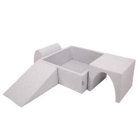 KiddyMoon Aire De Jeux en Mousse avec Carré Piscine À Balles pour Enfants, gris clair: rose poudré/perle/transparent, Piscine (200 Balles) + Version 2