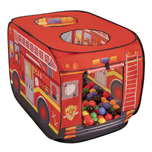Tente De Jeu Enfant Camion De Pompiers Avec Boules Incluses Pour Intérieur Extérieur Cadeau Développement Sensoriel Et Jeux De Rôle Montessori, rouge: noir-jaune-bleu-rouge-vert, 100 balles