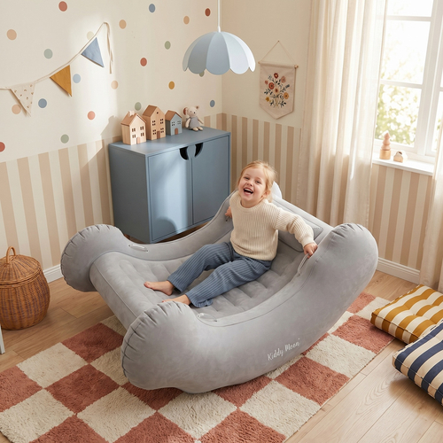 KiddyMoon Fauteuil Sensoriel Gonflable À Bascule Enfant Avec Poignées Et Pompe, gris clair, L