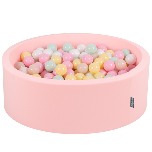 KiddyMoon Piscine à Balles ∅ 7Cm pour Bébé Rond Fabriqué En UE, rose:beige pastel/jaune pastel/blanc/menthe/rose poudré, 90x30cm/300 Balles