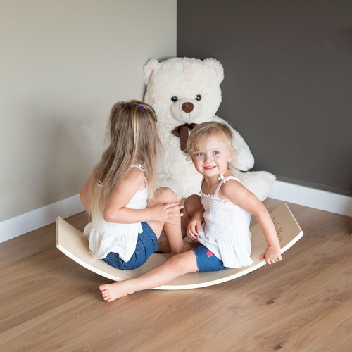 KiddyMoon Planche D'équilibre pour Enfants Planche à Balancer Montessori, Blanc, 83x29,5x1,4 cm