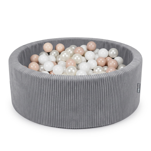 KiddyMoon Piscine Bébé, Piscine À Balles Pour Bébé Et Enfant, Piscine Enfant En Mousse Douce, Housse Côtelée Lavable, Gris foncé: Beige pastel/Blanc/Perle, 90x30cm/200 Balles