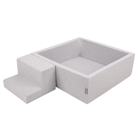 KiddyMoon Aire De Jeux en Mousse avec Carré Piscine À Balles pour Enfants, gris clair: gris/blanc/turquoise, Piscine (100 Balles) + Marches