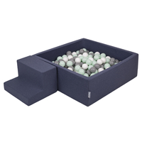 KiddyMoon Aire De Jeux en Mousse avec Carré Piscine À Balles pour Enfants, bleu foncé:blanc/gris/menthe, Piscine (200 Balles)+ Marches