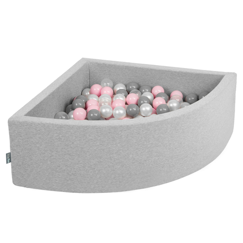 KiddyMoon Piscine à Balles ∅ 7Cm pour Bébé Quart Angulaire Fabriqué En UE, gris clair: perle/gris/transparent/rose poudré, 90x30cm/300 Balles