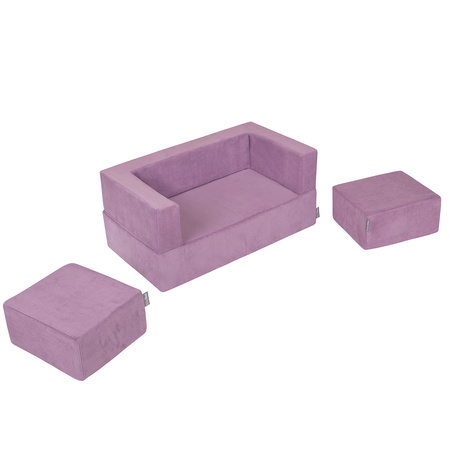 KiddyMoon Canapé en Mousse pour Enfants avec Deux Poufs Pour chambre d'enfant Léger Confortable Polyvalent Housse Amovible Design Moderne Parfait pour Jouer, violet, Canapé/Pouf