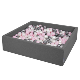 KiddyMoon Piscine À Balles Grande Carré pour Bébé, Fabriqué en UE, gris foncé: perle-rose poudré-argent, 120x30cm/300 balles