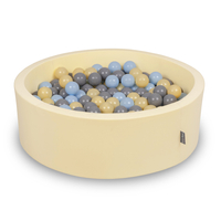 KiddyMoon Piscine À Balles ∅ 7Cm pour Bébé Rond Fabriqué en UE, beurré: bleu pastel/jaune pastel/gris, 90x30cm/200 Balles