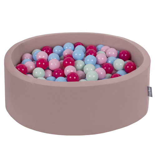 KiddyMoon piscine à balles ronde en mousse pour bébé et enfant, bassin sensoriel intérieur, housse lavable, inclus balles sécurisées, Béruée: rose poudre/rose foncé/baby blue/menthe, 90x30cm/300 balles